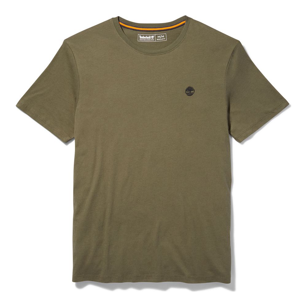 Timberland Mens T-Shirts Short-Sleeve Logo - Olive - India TE1290487